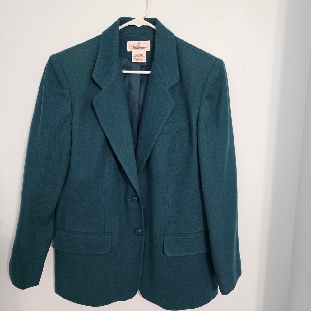 Worthington Vintage 100% Wool Blazer Teal Blue Green 2 Button Jacket Womens 6